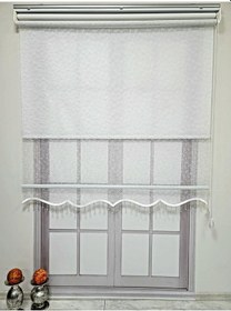 Resim Bbb Tomurcuk Desenli Boncuklu Çift Mekanizmalı Tül Stor Perde Ekru Ts2012b Ekru 