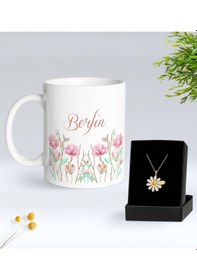 Resim Bk Gift Kişiye Özel İsimli Çiçek Tasarımlı Beyaz Kupa Ve Papatya Kolye Hediye Seti - 15, Sevgiliye Hediye, Anneye Hediye, Arkadaşa Hediye Kobitmeyenco 
