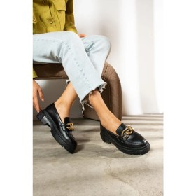 Resim Günlük Kadın Loafer Klasik Kalın Tabanlı Zincirli Oval Burunlu Makosen Ayakkabı 400-420-430-440 