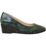 Resim Platin Yeşil Rugan Deri Kadın Dolgu Topuk Ayakkabı 