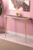 Resim bluecape Positano 22x102cm Doğal Ağaç Çift Sıra Traverten Taşlı Dresuar 