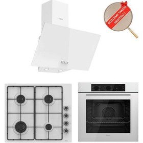 Resim Ferre FlowArt Dolce Beyaz Ankastre Set ( D087 + EL066 Emaye Ocak + QBL62CB ) 