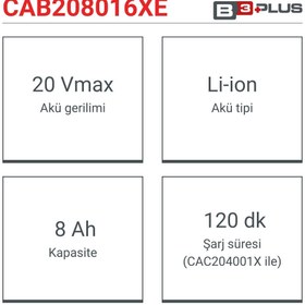 Resim Crown Akü 20v 8 Ah Cab208016xe | Yedek Batarya 20 Volt 8 Ah Li-ion Yedek Akü 