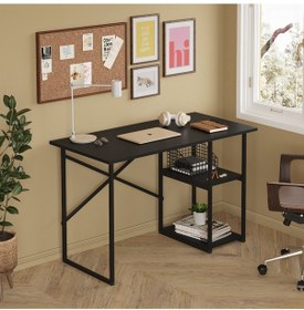 Resim Vienna 2 Raflı Metal Ayak Çalışma Masası Laptop Masası Bilgisayar Masası 60x120cm Siyah- Siyah Siyah 