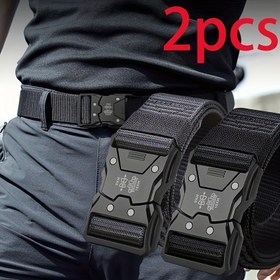 Resim 2 adet Unisex, Çok Amaçlı Taktiksel Naylon Kemer - Açık Hava Sporları ve Eğitim için Özel Olarak Tasarlanmış, Kanvas Örgülü Nefes Alabilen Kemer, Hızlı Çıkarma Tasarımı, Rahat ve Dayanıklı, Şık ve Çok Yönlü 