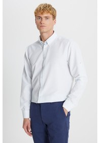 Resim AC&Co / Altınyıldız Classics Erkek Beyaz Tailored Slim Fit Dar Kesim Düğmeli Yaka Gofre Desenli Gömlek Beyaz 