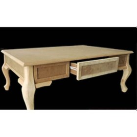 Resim Orta sehpa LÜKENS ASLAN Çekmecel Kayın Torna ayak HAM MDF tabla Kutuda sevk El Yapım 