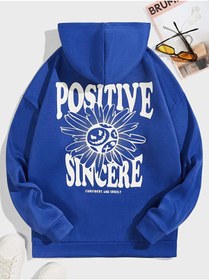 Resim YUVEST Unisex Oversize Positive Sincere Baskılı Bisiklet Yaka Sweatshirt 