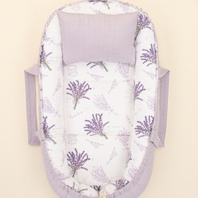 Resim Babynest ve Yastık - Çift Taraflı - Lila Muslin - Lavanta 