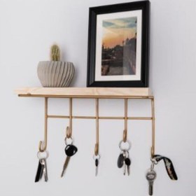Resim VegaDekor Goldahşap Metal Anahtar Askısı Duvar Anahtarlık Raf Anahtar Asacağı 