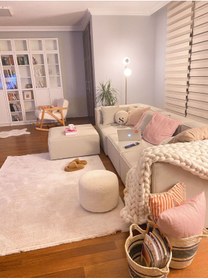Resim S Home Design Concept Frida 4 Modül Pofidik Modüler Kanepe L Köşe Koltuk Takımı, Keten, Kırık Beyaz 295x190 Cm 