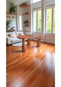 Resim Ahşap Mantar Sehpa 3 Lü Fındık Renk Doğal Zigon Fiskos Takımı Kahverengi 