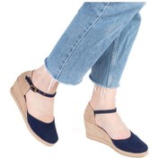Resim Gerçek Elişi Hasır Dolgu Topuk Keten Hasır Kadın Espadril Handmade Lacivert 