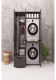Resim Mdf Çamaşır Makinesi Ve Kurutma Makinesi Dolabı Ütü Masalı Kapaklı Antrasit 
