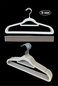 Resim Kadife Askı, Pantolon Askısı, Elbise Askısı, Yüksek Kalite Kadife Kıyafet Askısı, 41 Cm, 10 Adet Krem 