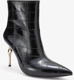 Resim Luvi Shoes Crısta Siyah Baskı Sivri Burunlu Kadın Topuklu Bot Siyah Kroko 