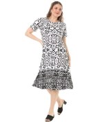 Resim Melsay Butik Beyaz Kilim Desen Kısa Kollu Büyük Beden Midi Elbise Beyaz 