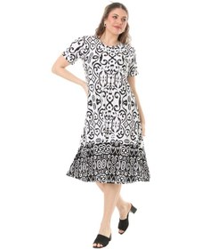 Resim Melsay Butik Beyaz Kilim Desen Kısa Kollu Büyük Beden Midi Elbise Beyaz 