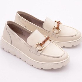 Resim Dgn 25215 Kadin Aksesuarli Loafer Ayakkabi Krem 