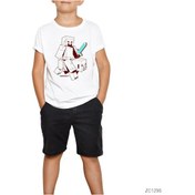 Resim Minecraft Sketcky Steve Beyaz Çocuk Tişört Siyah 