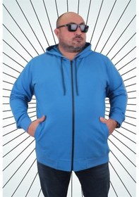 Resim Starbattal Büyük Beden Basic Mevsimlik Fermuarlı Kapüşonlu Sweat 22751 Saks-Saks 