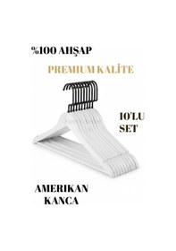 Resim Faravis Atelier Siyah - Beyaz Ahşap Lüks Askı Kıyafet Elbise Gömlek Ve Pantolon Askısı Amerikan Kanca 10 Adet v 