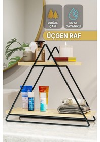 Resim Bino Doğal Ahşap Duvar Üçgen Masa Servis Banyo Dekoratif Raf Organizer 