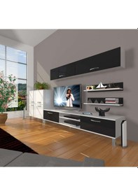 Resim Decoraktiv Eko 6y Mdf Dvd Krom Ayaklı Tv Ünitesi Tv Sehpası Beyaz - Siyah 