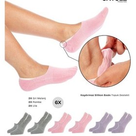 Resim Saysez Bambu Kadın Babet Renkli Çorap Dikişsiz Görünmez Kaydırmaz Topuk Silikonlu Premium 6'lı Renkli 