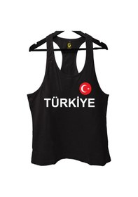 Resim Top Glory Siyah Türkiye Baskılı Gym Fitness Tank Top Sporcu Atleti Siyah 