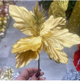 Resim Yılbaşı Çam Ağacı Atatürk Çiçeği Ponsetya Yapay Çiçek Altın Gold Renkli 8 Yaprak 25 Cm Simli Tomurcuklu Dekoratif Yılbaşı Çiçeği Diğer 