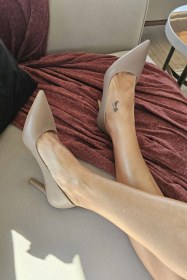 Resim 10 1814 Topukla Kadın İnce Topuklu Stiletto Ayakkabı Vizon 