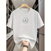 Resim Erkekler için Büyük Beden T-Shirt - Nefes Alabilir ve Serin, Sevimli Mercedes-Benz Logo Baskısı, Rahat Yuvarlak Yaka, Konforlu Yaz Tee, Beyaz Siyah Grafik ile, Hafif ve Şık Tasarım, Rahat Giyim | Yuvarlak Yaka Tee | Nefes Alabilir Kumaş 