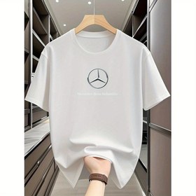 Resim Erkekler için Büyük Beden T-Shirt - Nefes Alabilir ve Serin, Sevimli Mercedes-Benz Logo Baskısı, Rahat Yuvarlak Yaka, Konforlu Yaz Tee, Beyaz Siyah Grafik ile, Hafif ve Şık Tasarım, Rahat Giyim | Yuvarlak Yaka Tee | Nefes Alabilir Kumaş 