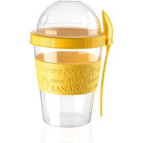 Resim Pazariz Sarı Yoğurt Kabı Kaşıklı ve Meyve Bölmeli Sarı 1 Adet 