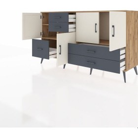 Resim Kronos Konsol 4 Raflı 5 Çekmeceli 4 Kapaklı 176x59x99 Çam-aytaşı/ Çam-aytaşı/antrasit 