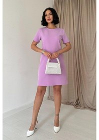 Resim Valensdesign Lila Kısa Kol Atlas Mini Elbise Lila 