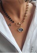 Resim By Saadet Özkanlı Tiffany Zincirli Mineli Göz Siyah Oniks Kolye 42 Cm Doğaltaş Tasarım Nazar Kolyesi 