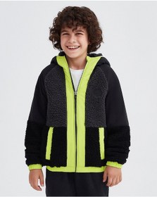 Resim Skechers B Outdoor Fleece Full Zip Sherpa Büyük Erkek Çocuk Siyah Ceket Sk232203-001 Siyah 