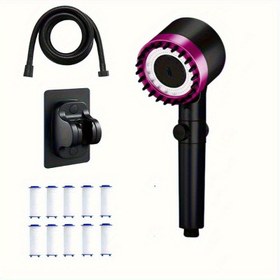 Resim 11/13 adet Basınç Duş Başlığı Seti, 3 Mod Ayarlanabilir Banyo Duş Masajı, Tek Düğme Su Durdurma Duş Başlığı, Filtre Duş Başlığı, Paslanmaz Çelik Panel, Evrensel Arayüz, Paslanmaz Çelik Hortum Tutucu 