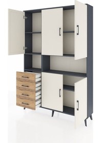 Resim Arges Dolap 7 Raflı 4 Çekmeceli 5 Kapaklı 132x30x195 Antrasit-aytaşı/çam Aytası/atlas Çam 