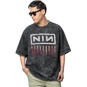Resim Sevbano Nin Rock Metal Müzik Grubu Baskılı Unisex Oversize Vintage Yıkamalı Tişört 
