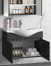 Resim ÖZCEDEN Yıldız 80 cm Antrasit Gri Mat MDF Seramik Lavabolu Asma Banyo Alt Dolabı 