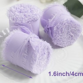 Resim Mor tonlarında saten kurdele, yıpranmış kenarlarla, 4.06 cm x 4.66 metre - Buketler, el yapımı hediye paketleme, el işi, dekorasyon, düğün davetiyeleri için şeffaf tül organze kurdele (1 rulo) 
