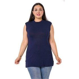 Resim Büyük Beden Yarım Balıkçı Yanı Yırtmaçlı Uzun Lacivert Body 