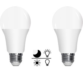 Resim Dışarıda Geceye Kadar İki LED Ampul, 12W (100 Watt'a Eşdeğer), 1200 Lümen, Iş Hafızalı Ampuller, E27 Taban, 6500K Soğuk Beyaz A60, Verandalar, Garajlar ve Girişler İçin Uygun. 