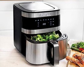 Resim ERATEC AF-66 sıcak hava fritözü XXL (5,5 l), 1500 W. Yağsız Air Fryer. LED ekranlı sıcak hava fritözü ve 8 önceden ayarlanmış program ve en sevdiğiniz yemekler için zamanlayıcı fonksiyonu, siyah 