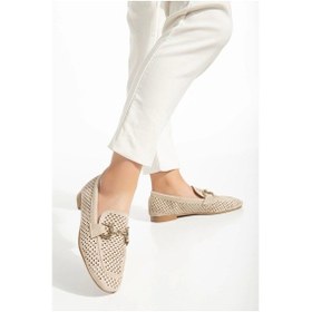 Resim Bej Süet Delikli Günlük Kadın Babet Taba 