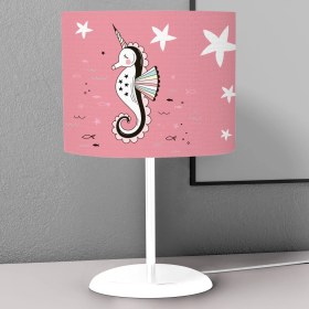 Resim instababyrooms Pembe Denizatı ve Denizyıldızı Desenli Çocuk Odası Dijital Baskılı Çocuk Odası Masaüstü Abajur Avize 