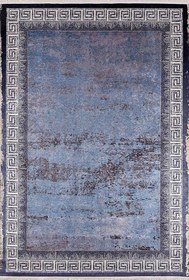 Resim Vintage Çelik Mavisi Beyaz Yunan Anahtar Bordürlü Halı - SH1275MB - Kare 160x160cm 